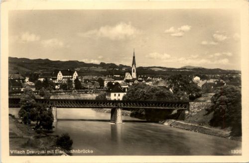 Villach/Kärnten - Villach, Drauquai mit Eisenbahnbrücke