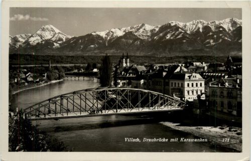 Villach/Kärnten - Villach, Draubrücke mit Karawanken