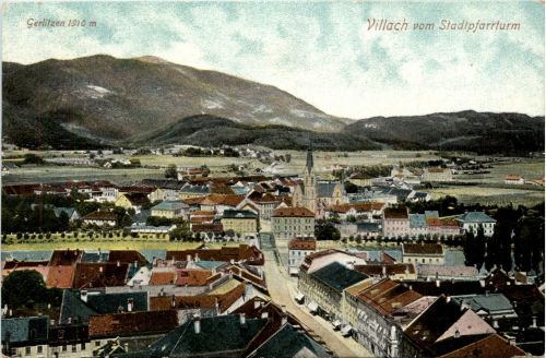 Villach/Kärnten - Villach, mit Stadtpfarrturm und Gerlitzen