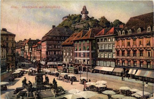Graz/Steiermark - Graz, Hauptplatz mit Schlossberg