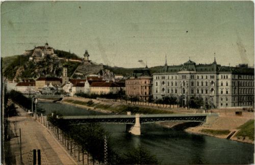 Graz, Radetzkybrücke, Schlossberg und Justizgebäude