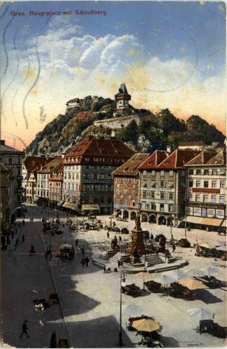 Graz/Steiermark - Graz, Hauptplatz mit Schlossberg