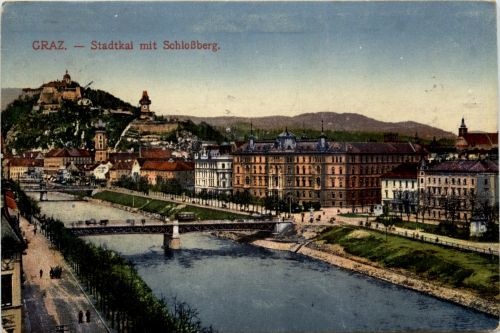 Graz/Steiermark - Graz, Stadtkai mit Schlossberg