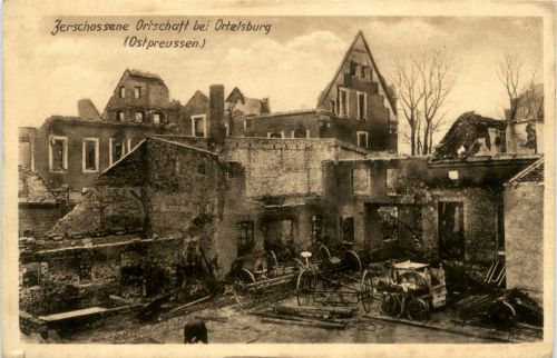 Zerschossene Ortschaft bei Ortelsburg