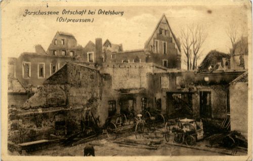 Zerschossene Ortschaft bei Ortelsburg