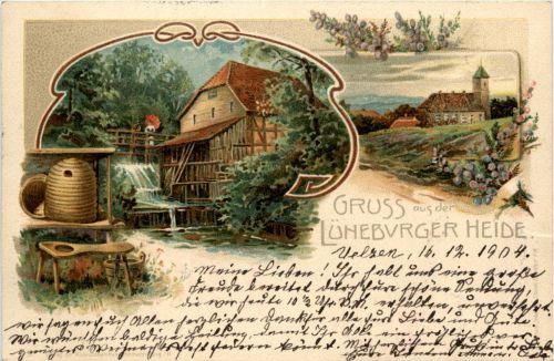 Gruss aus der Lüneberger Heide - Bienen Imker - Litho