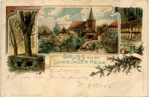 Gruss aus der Lüneberger Heide - Bienen Imker - Litho