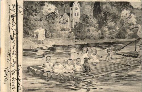 Kinder auf Floss
