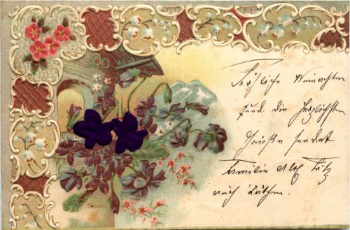 Blumen - Litho mit Stoff