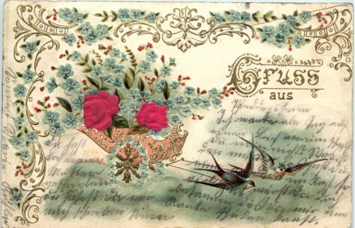 Blumen - Litho mit Stoff