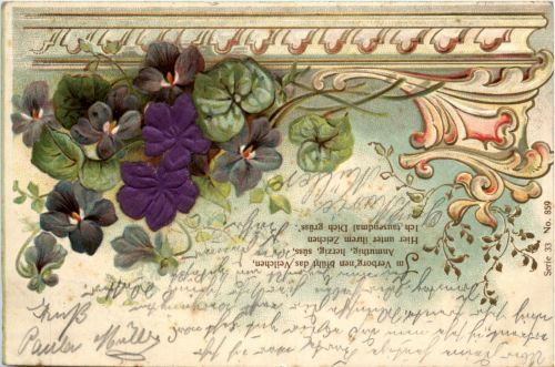 Blumen - Litho mit Stoff