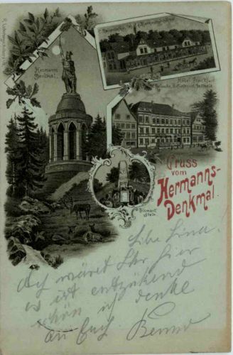 Gruss vom Hermannsdenkmal Gasthof Hermanns Denkmal - Litho