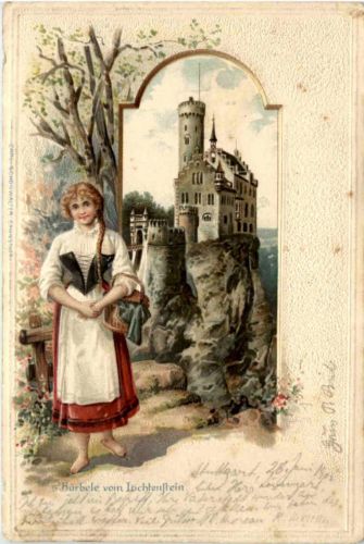 S Bärbele vom Lichtenstein - Litho - Prägekarte