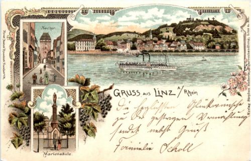 Gruss aus Linz am Rhein - Litho