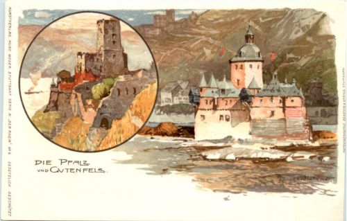 Die Pfalz und Gutenfels - Litho