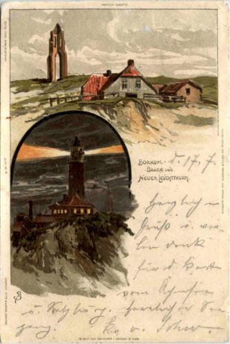Borkum - Baake und Neuer Leuchtturm - Litho