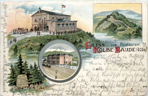 Gruss vom Restaurant Kolbe Baude - Dittersbach - Litho