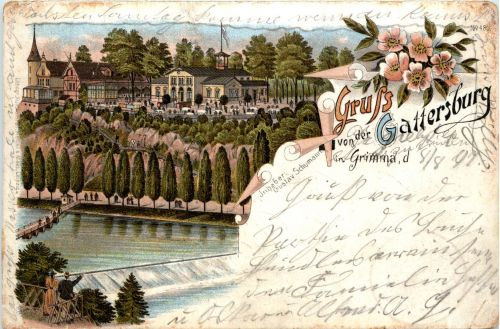 Gruss von der Gattersburg in Grimma - Litho