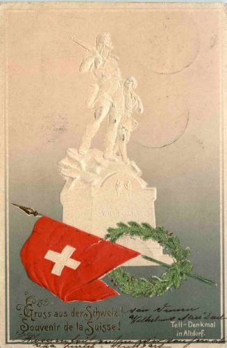Tell Denkmal in Altdorf - Litho