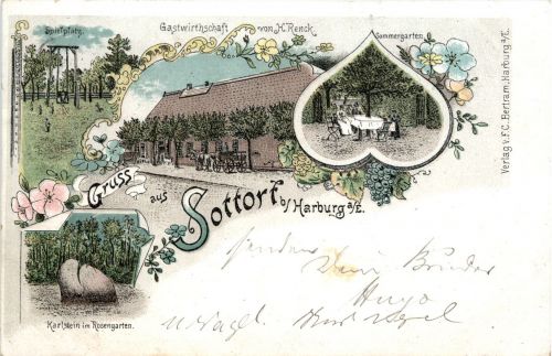 Gruss aus Sottorf bei Harburg - Rosengarten - Litho