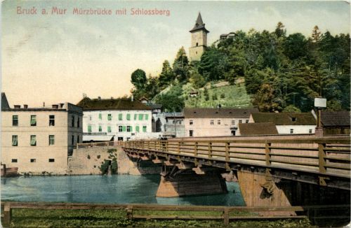 Steiermark/div.Orte - Bruck a.d.Mur - Mürzbrücke mit Schlossberg