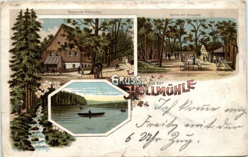 Gruss aus der Höllmühle bei Penig - Litho