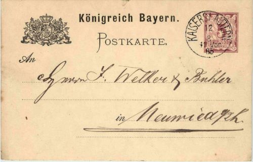 Ganzsache 1885 - Kaiserslautern