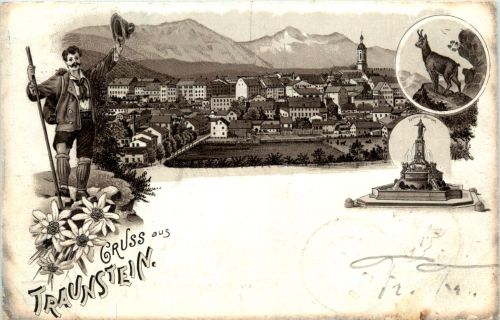 Gruss aus Traunstein - Litho