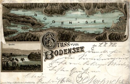 Gruss vom Bodensee Rheinfall - Litho