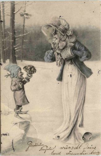 Neujahr - Frau mit Zwerg