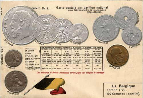 Geld auf Ansichtskarte - Prägekarte - Belgien