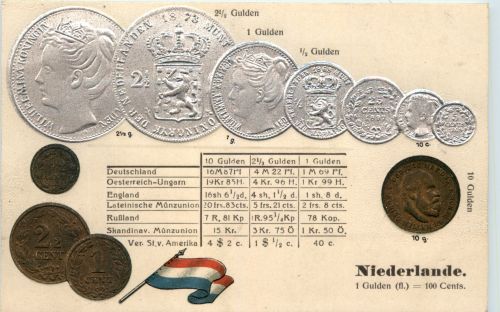 Geld auf Ansichtskarte - Prägekarte - Holland