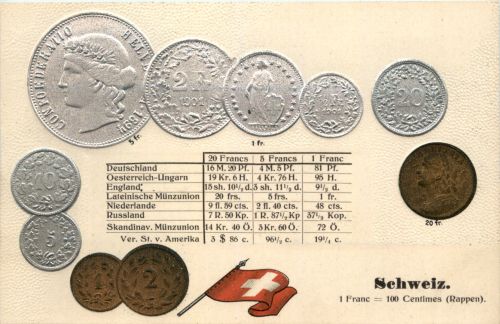 Schweiz - Geld auf Ansichtskarte - Prägekarte