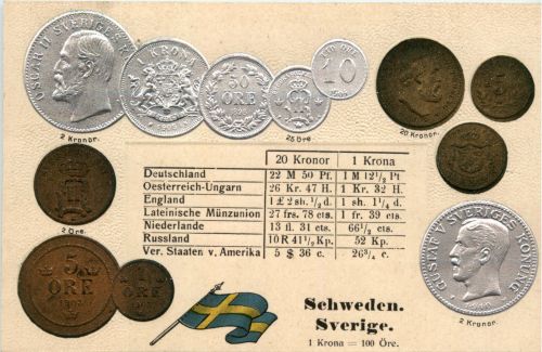 Schweden - Geld auf Ansichtskarte - Prägekarte