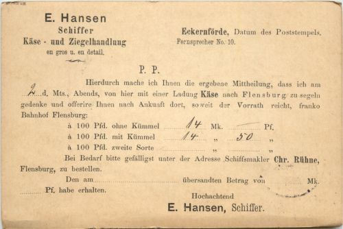 Eckernförde, E.Hansen Käse-und Ziegelhandlung