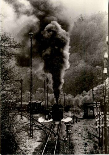 Nahgüterzug bei der Ausfahrt aus Elsterberg