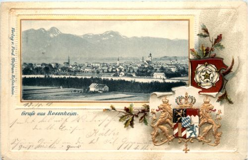 Gruss aus Rosenheim - Litho Prägekarte