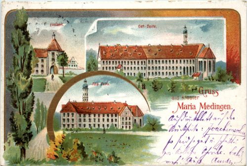 Gruss aus Kloster Maria Medingen - Litho - Mödingen