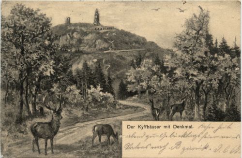 Der Kyffhäuser mit Denkmal - Bahnpost Erfurt Sangershausen