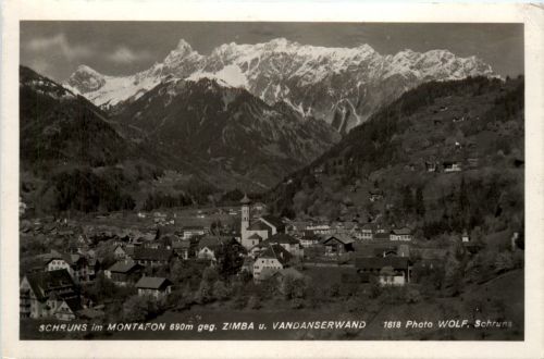 Schruns mi Montafon geg. Zimba u. Vandanserwand