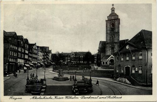 Siegen, Nikolaikirche, Kaiser-Wilhelm-Denkmal und Rathaus