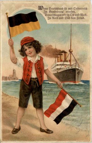 Wenn Deutschland ist mit Österrreich - Prägekarte Litho