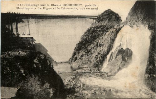 Montlucon, Barrage sur le Cher a Rochebut - La Digue et le Deversoir,