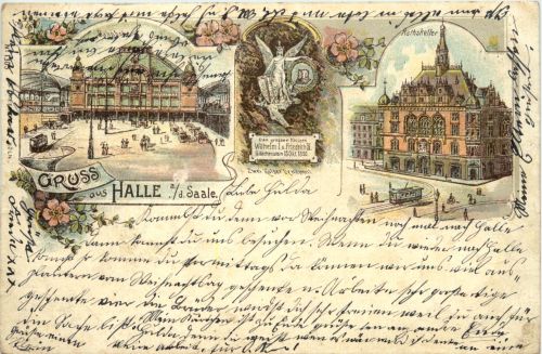 Gruss aus Halle Saale - Litho