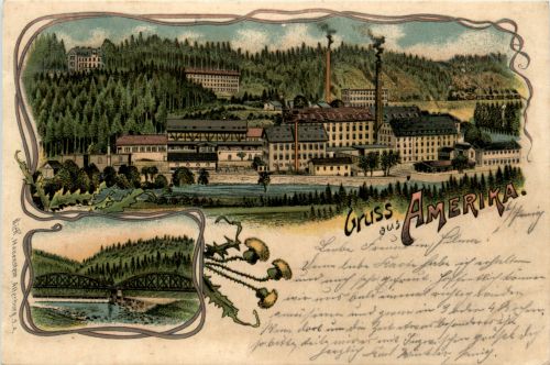 Gruss aus Amerika Penig - Litho