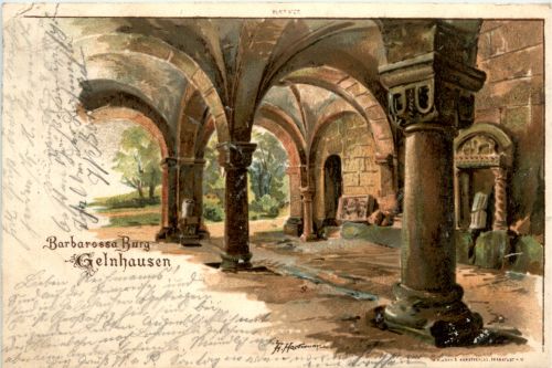 Barbarossaburg Gelnhausen - Litho - Künstlerkarte Hartmann