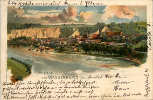 Gruss aus Wasserburg am Inn - Litho