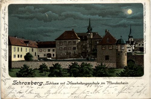 Schrozberg - Schloss mit Haushaltungsschule im Mondstein - Litho
