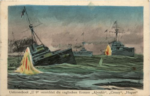 Unterseeboot U 9 venichtet die englischen Kreuzer Aboukir Cressy Hogue