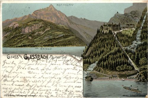 Gruss vom Giessbach am Brienzersee - Litho - Verlag Schlumpf